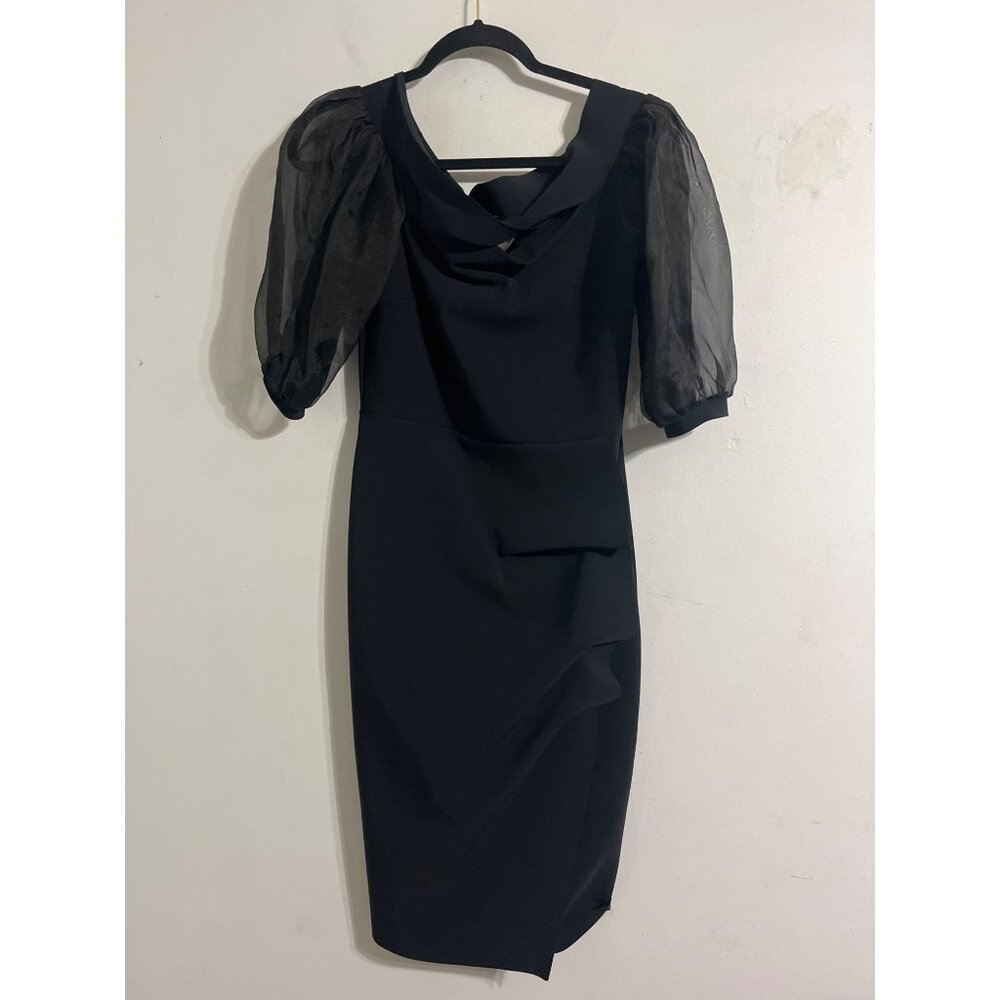 Chiara Boni Midnight Blue Midi Dress with Sheer Sleeves - Picture 3 of 14